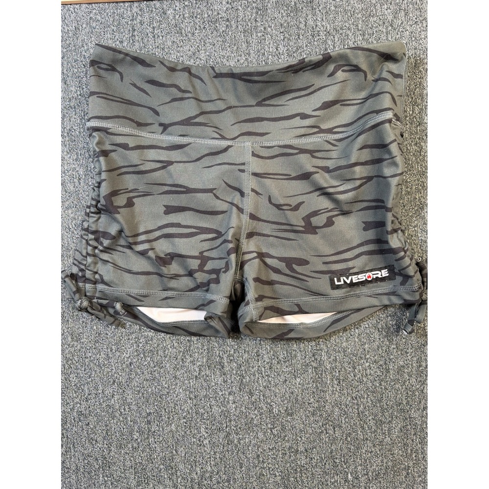 LiveSore‎ Tiger Stripe Camo Scrunch Butt Booty Shorts gray Medium